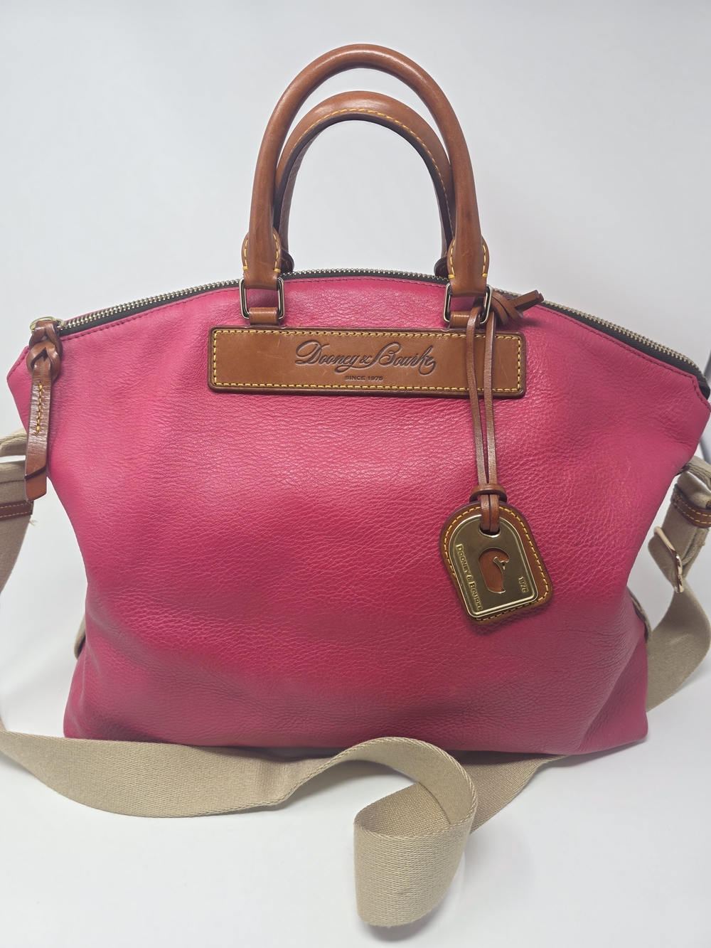Dooney & Bourke Florentine Leather Domed Satchel in Fuchsia Pink